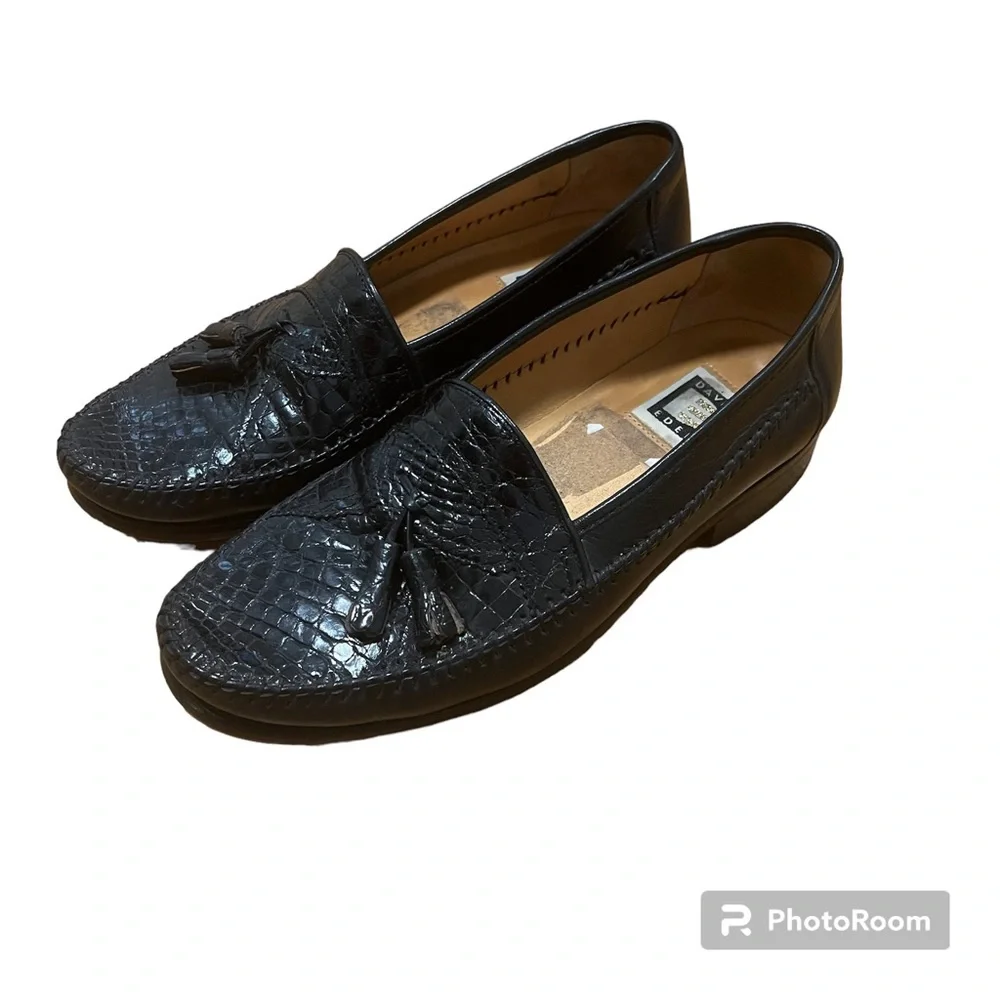 David Eden Alligator Tassel Loafers Black Size 6.5